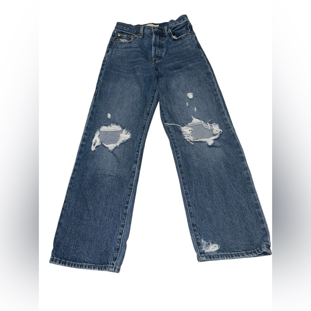 Levi’s Ribcage Straight Ankle Jeans Size 25 Distressed Medium Wash